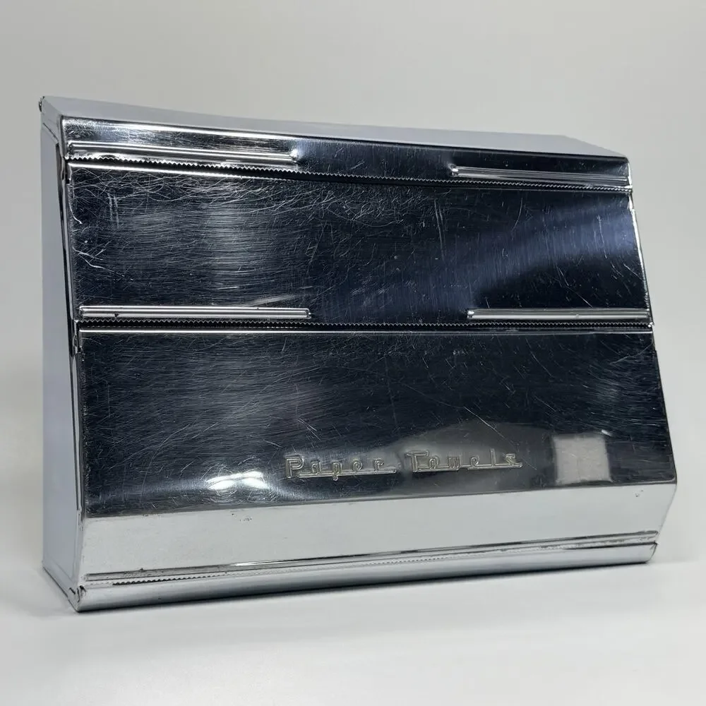 Vtg Chrome Metal Kitchen Wrap Dispenser Foil Wax Paper Towels Sovereign 12.5